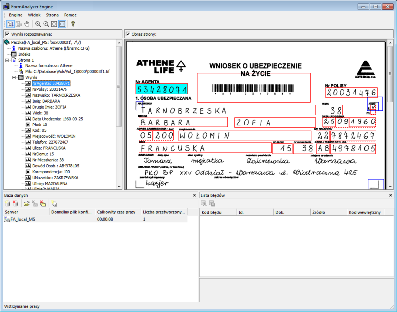 Przykładowe okno programu FormAnalyzer Engine Arhat