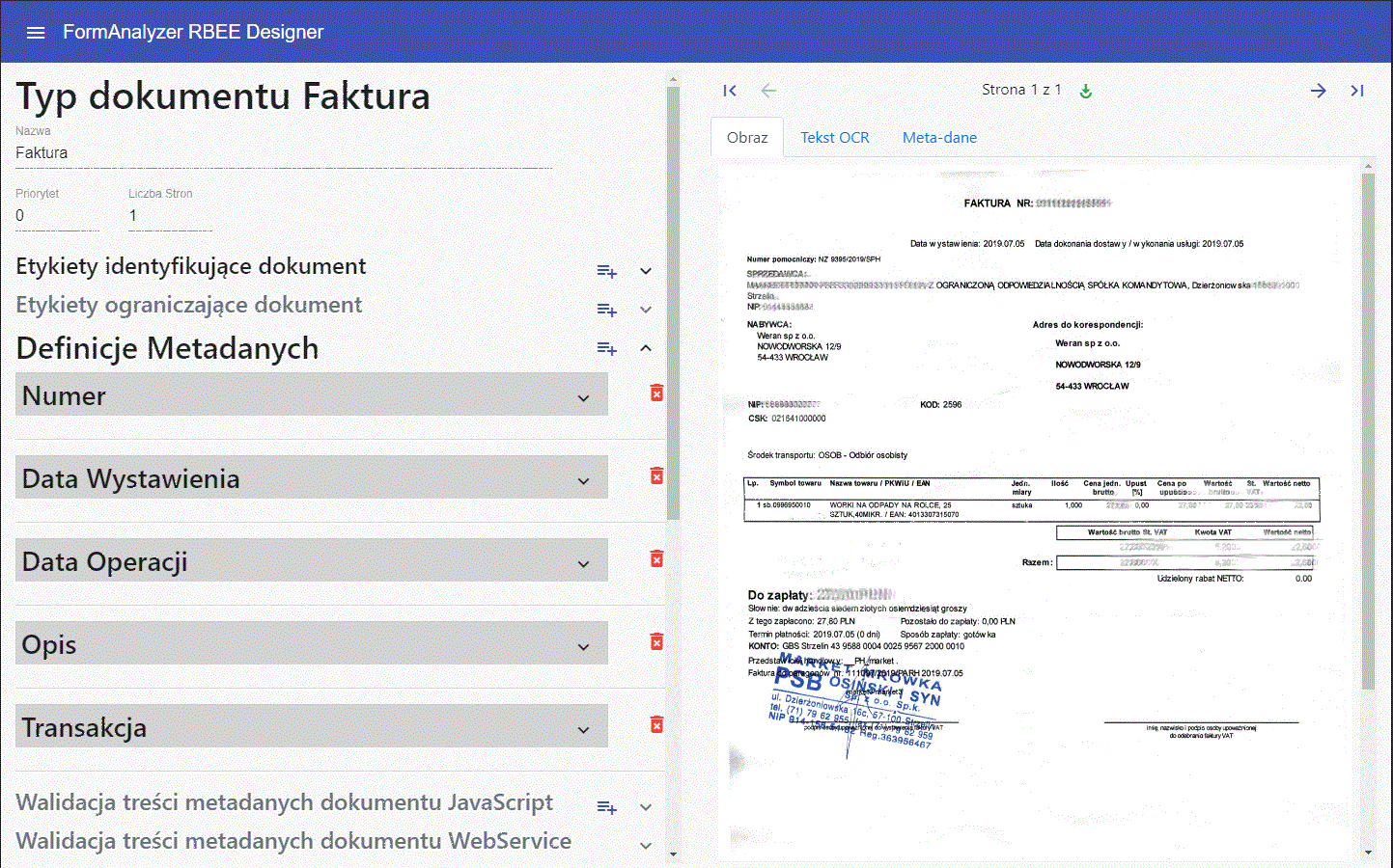 FormAnalyzer RBEE Designer typ dokumentu