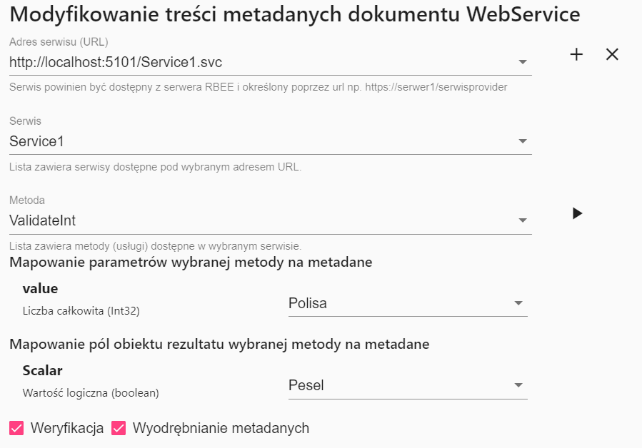 FormAnalyzer RBEE modyfikowanie treści metadanych dokumentu WebService